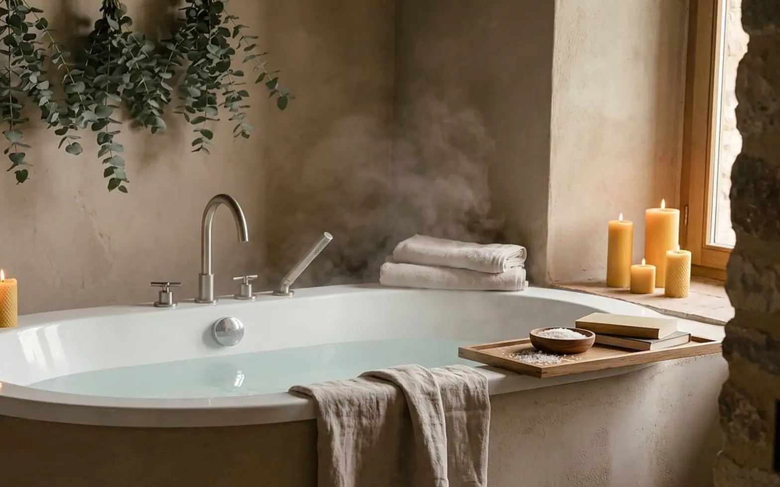 Bathtub, candle and nature